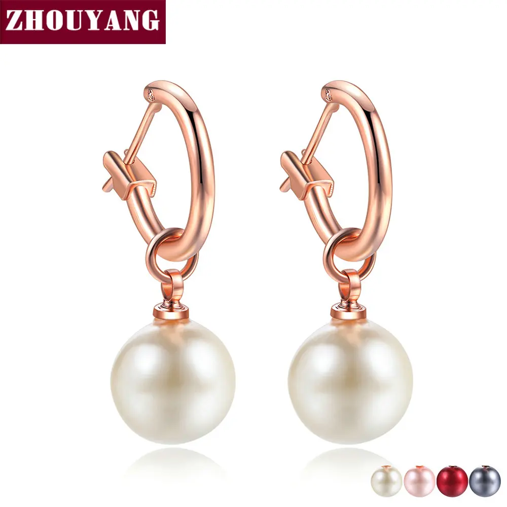 ZHOUYANG серьги-капли для женщин, простой многослойный искусственный жемчуг, розовое золото, серебро, цвет, подарок на свадьбу, модное ювелирное изделие E677 E692