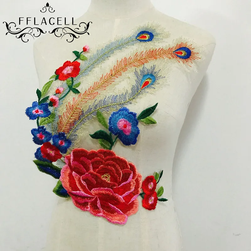 FFLACELL вышивка патч Павлин пион ткань аппликация кружева швейная украшения