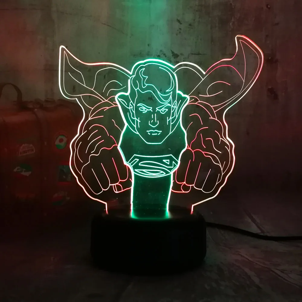Новый светодиодный ночник Супермена Flying 3D RGB смешанный двойной цвет 7 цветов