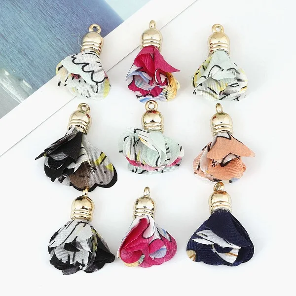 10pcs/lot 30mm Gold Color Fabric Flower Tassel For Keychain Cellphone Straps Jewelry DIY Earrings Finding | Украшения и