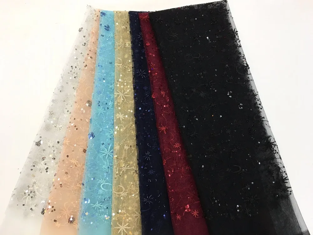 

hot sale sequin lace/star moon beaded lace fabric 5yards/lot for evening gowns/proms
