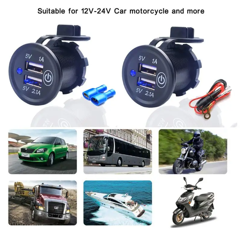 Универсальное водонепроницаемое автомобильное зарядное устройство Dual USB 2.1A 12 V/24 V адаптер питания с сенсорным выключателем для авто мотоцикла лодка автобус