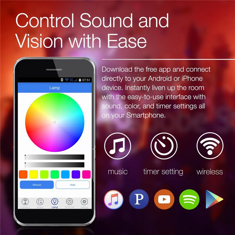 LPILY светодио дный лампы E27 Smart RGB RGBW Беспроводной Bluetooth Динамик Музыка Красочные
