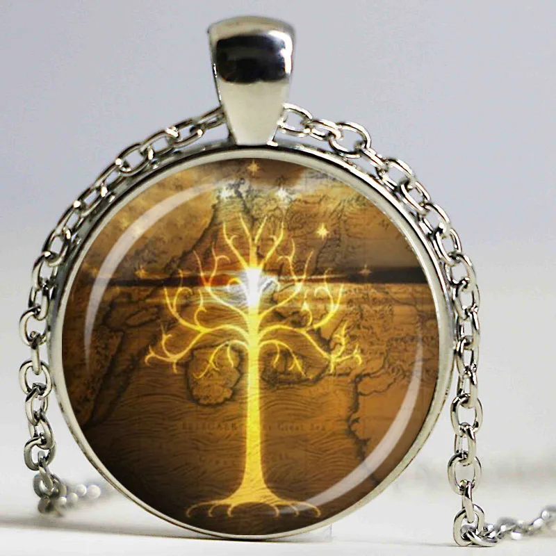 Винтажное Белое Древо Гондора стеклянный купол кулон ожерелье DIY ручной работы