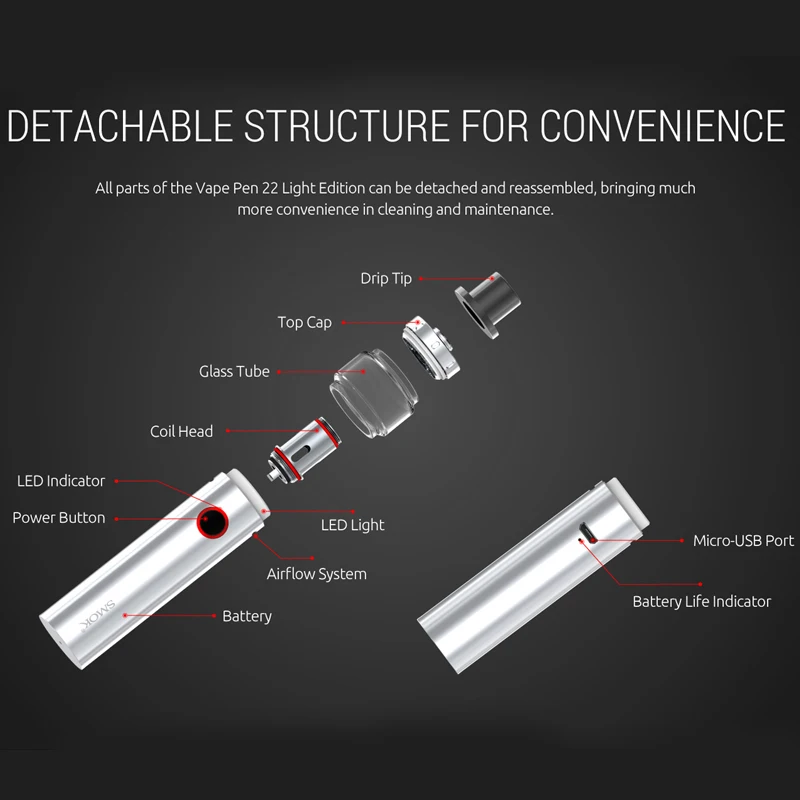 SMOK Vape ручка 22 светильник испаритель с 1650 мАч 4 мл распылитель электронная