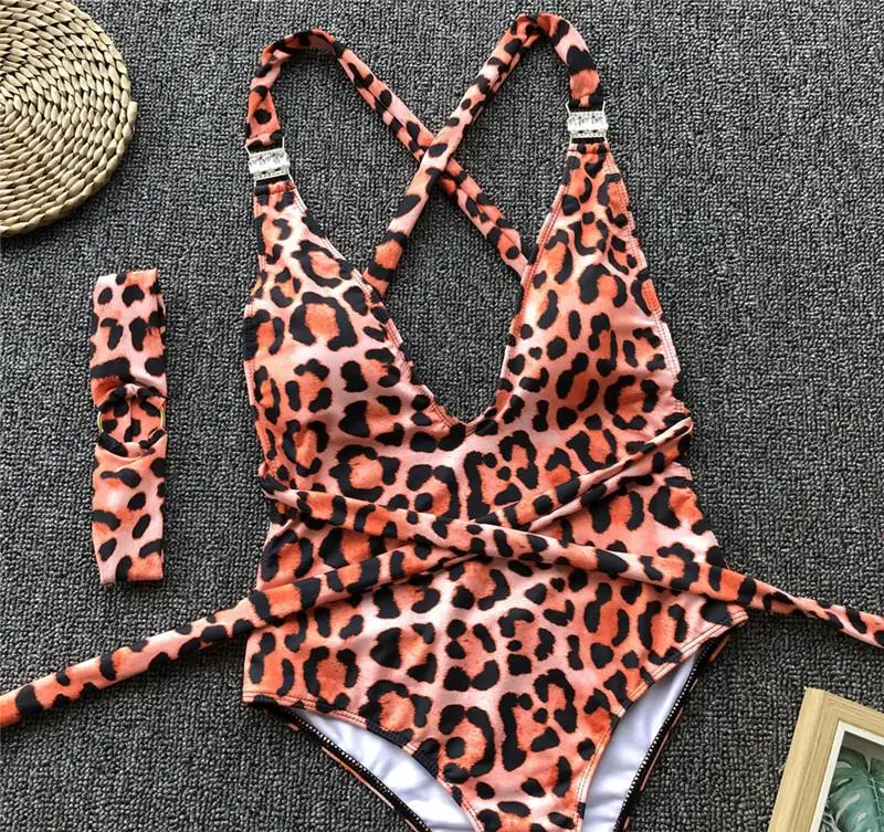 Misswim Цельный купальник с глубоким вырезом женский леопардовый боди для ребенка