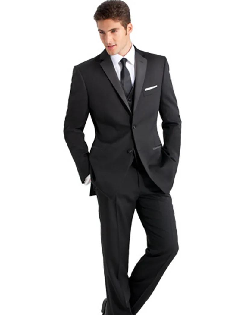 

Custom Men Wool Suit Groom Wear Black Tuxedo Three Piece Free Shipping