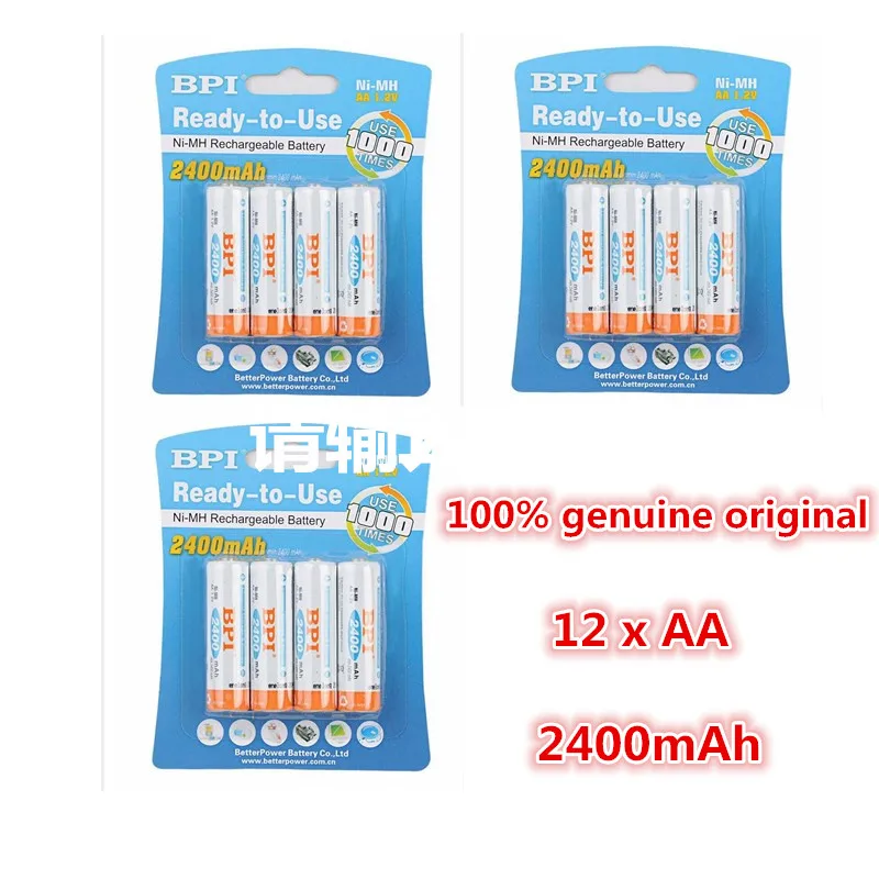 12 шт. 100% оригинальный перезаряжаемый никель металлогидридный аккумулятор BPI 2400