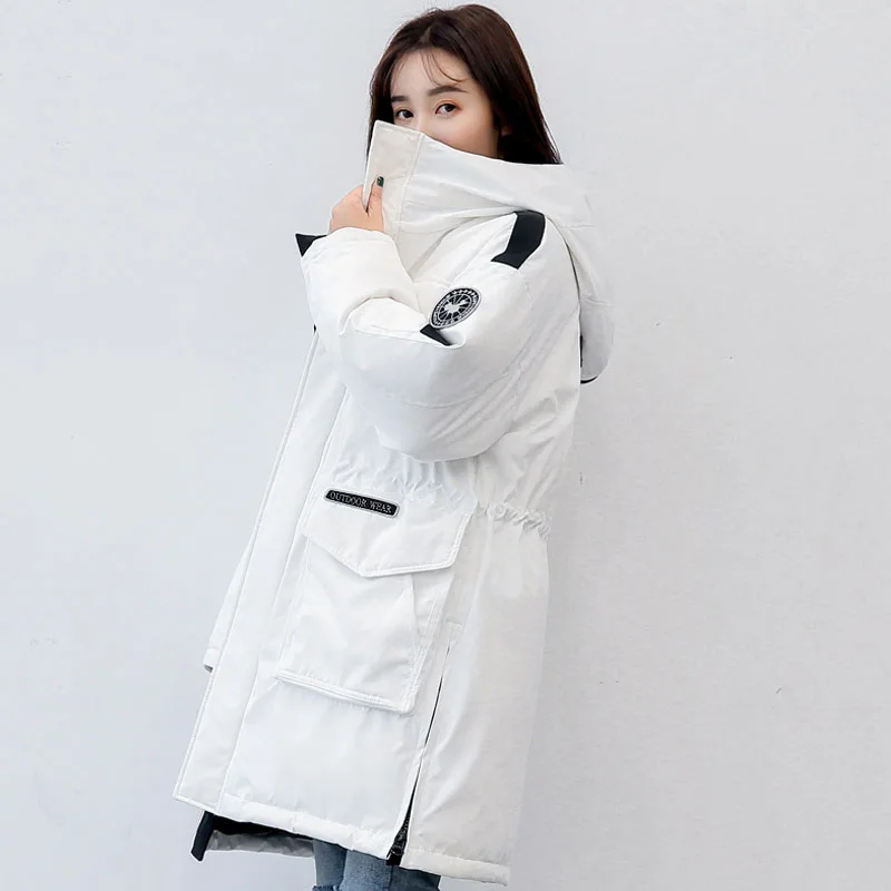 

Big pickets hooded white duck down coat outerwear women fashion loose fit thickening warm winter down jacket new 2019 autumn