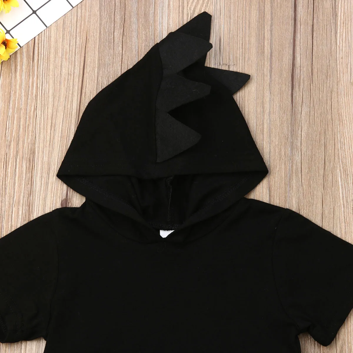 2019 Baby Summer Clothing 1-5Y Toddler Kids Boy Dinosaur Clothes Sets Black Solid Hooded Tops T-shirt Pants Trousers Outfit |