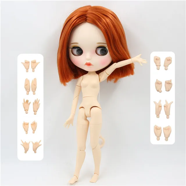 Ледяная фабрика blyth кукла 1/6 bjd белая кожа сустава тела короткие красные коричневые волосы, новое матовое лицо резные губы с бровью 30 см BL232 - Цвет: doll with hand AB