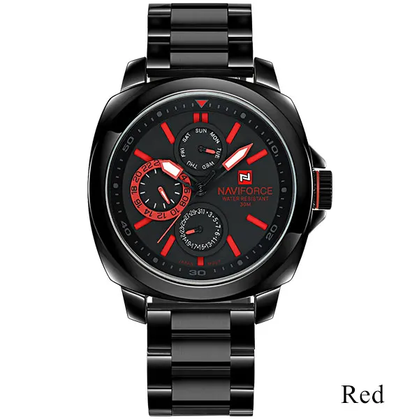 red NAVIFORCE мужские 24 кварцевые наручные часы мужские 30 м водонепроницаемые часы IP черный браслет из нержавеющей стали Календарь Часы Relogio Masculino - Цвет: red