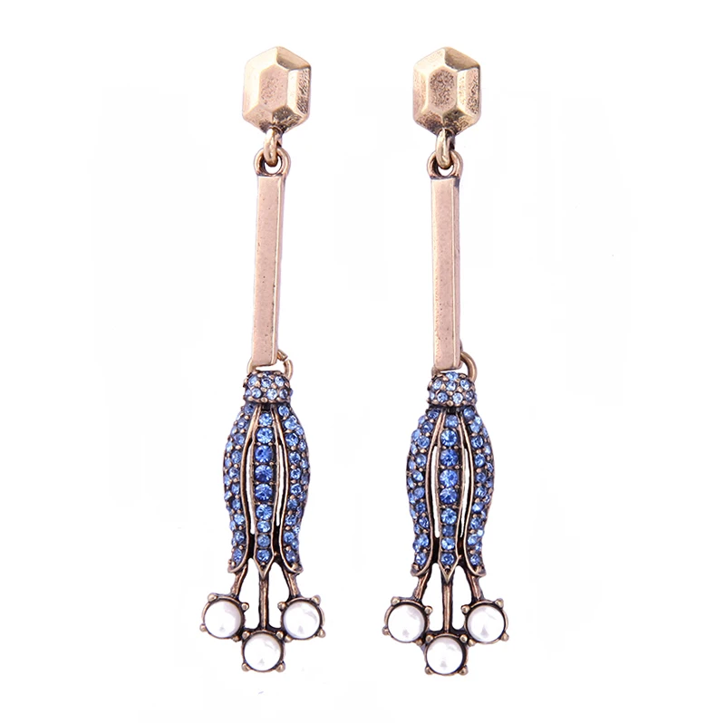 Новое поступление 2017 года кристалл бутон цветка долго кулон Серьги Античное