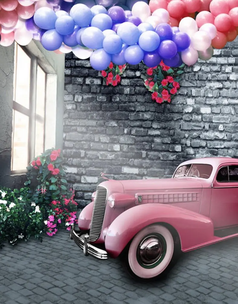 5x7ft кирпичная стена розовый воздушный шар в форме автомобиля для фотосъемки