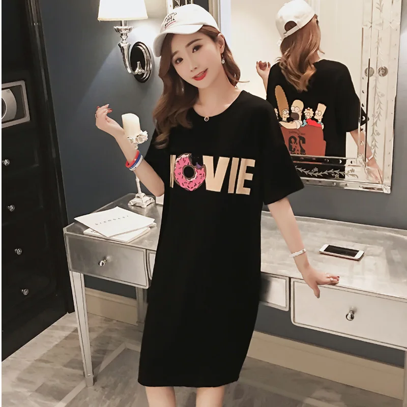 Женское платье-футболка в Корейском стиле весенне-летнее Свободное длинное с