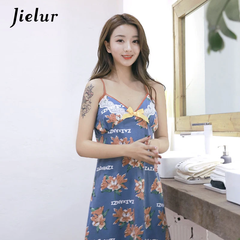 Jielur Лето 2019 г. кружево лоскутное женская ночные рубашки для девочек ночная