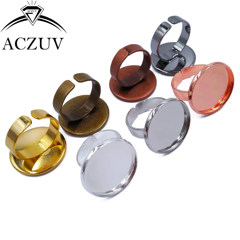 200pcs 10mm 12mm 14mm 16mm 18mm 20mm 7colors Copper Round Adjustable Ring Base Bezel Blank Tray Cabochon Cameo Base Settings