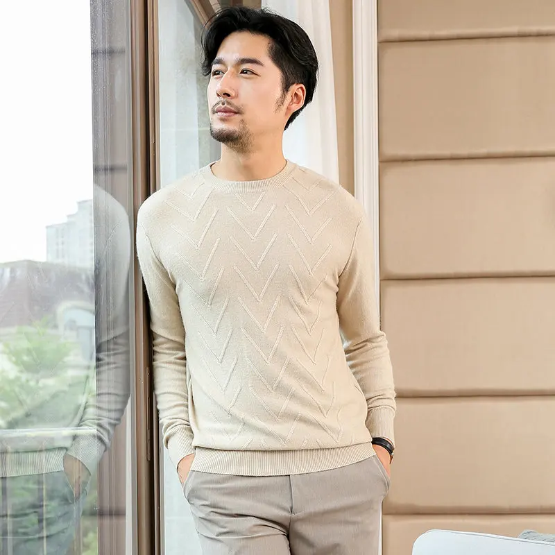 Smpevrg autumn winter thick cashmere sweater men pullovers O-neck long sleeve casual pullover men sweater knitted jumpers warm - Цвет: rice
