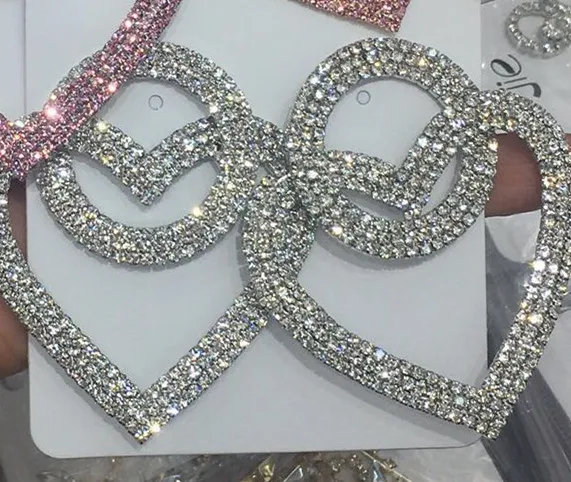 silver Блестящее розовое белое Двойное сердце со стразами, подвеска, висячие серьги для женщин, ювелирное изделие, модные Эффектные серьги, аксессуары - Окраска металла: silver
