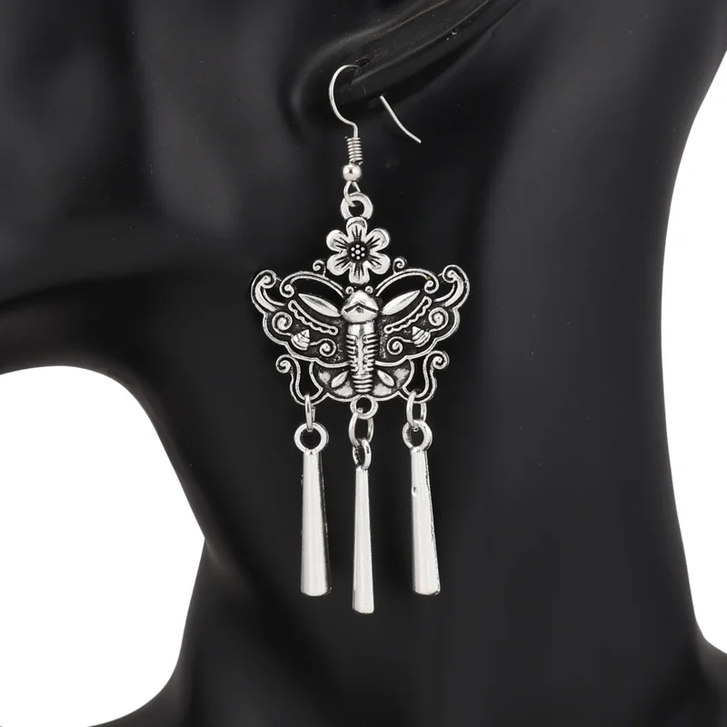 Женские винтажные серьги-бабочки Tenande длинные серьги тибетского серебристого