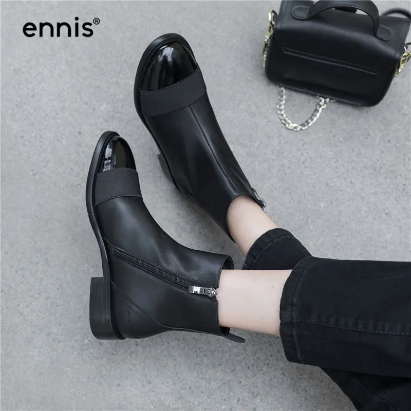 ENNIS/; черные ботинки на плоской подошве; женские ботинки из натуральной кожи; Осенняя обувь на низком каблуке; белые дизайнерские женские ботинки «Челси»; модная обувь; A962