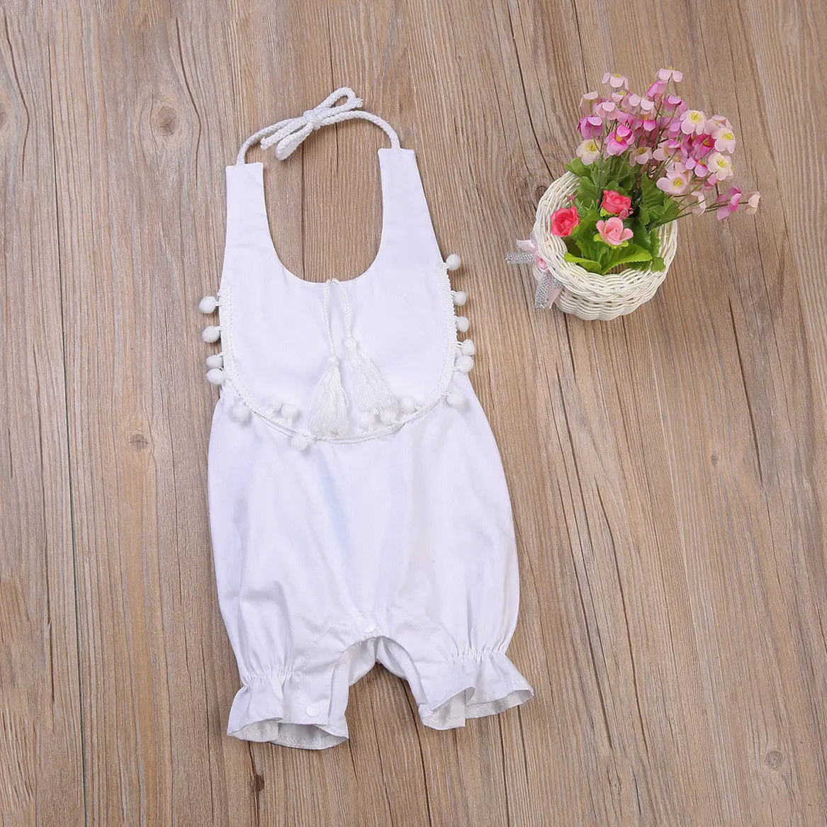 Летние для новорожденных Обувь девочек комбинезон Белый пляж TASSEL Romper одежда в