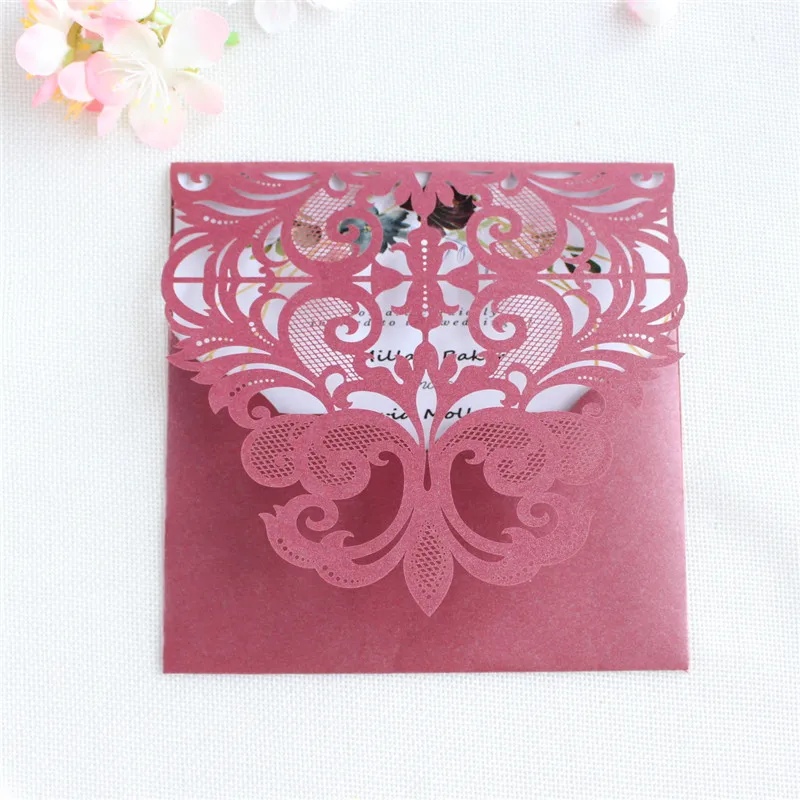 Wedding invitation laser cutting card pocket soft pink light grey offer customized printing supply 50pcs | Дом и сад