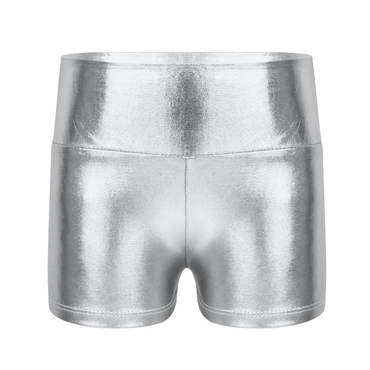 Kids Girls Shorts Metallic Shiny Stretchy High Waist Dance Shorts Bottoms Activewear Stylish Shorts for Sports Gymnastic Workout