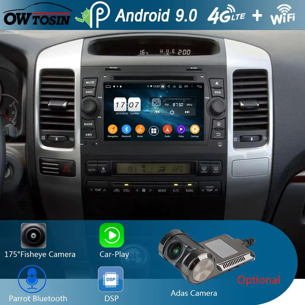 Автомобильный DVD-плеер 7 дюймов IPS 8 ядер 4 Гб + 64 ГБ Android 9 0 для Toyota Land Cruiser Prado LC120 2004-2010