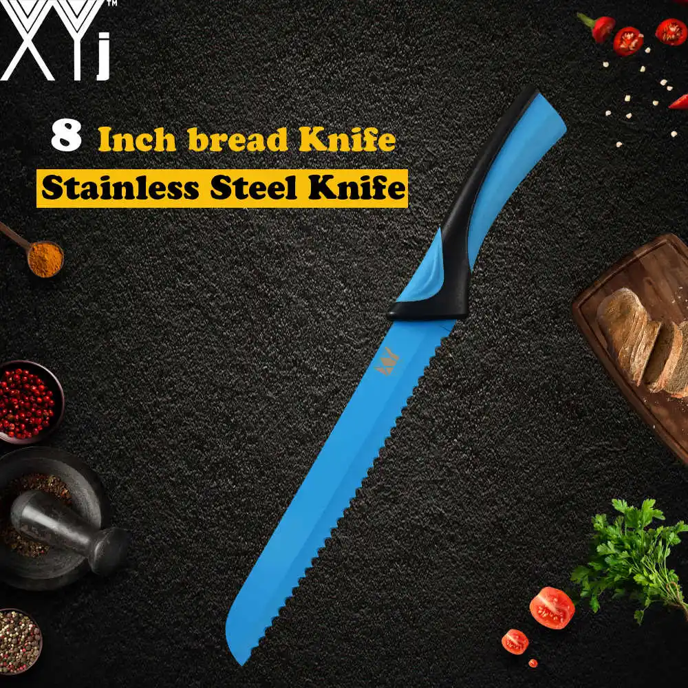 B.8 bread knife XYj кухонный нож из нержавеющей стали ABS+ TPR Нескользящая ручка острый нож с тонким лезвием мясо рыба суши овощи фрукты кухонные инструменты - Цвет: B.8 bread knife
