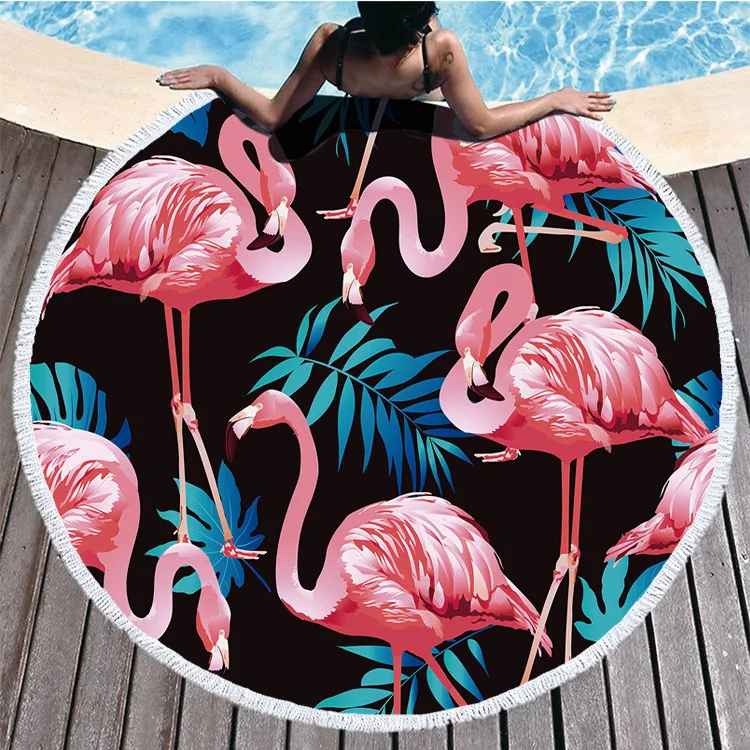Dream NS Diameter 150cm Outdoor bath towel round printed beach microfiber + tassel feel soft customizable LOGO flamingo |