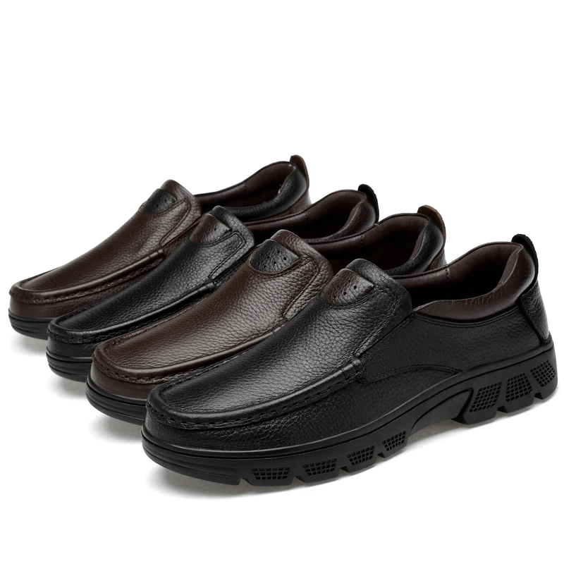 Мужские мокасины из натуральной кожи коричневые или черные Лоферы без застежки с