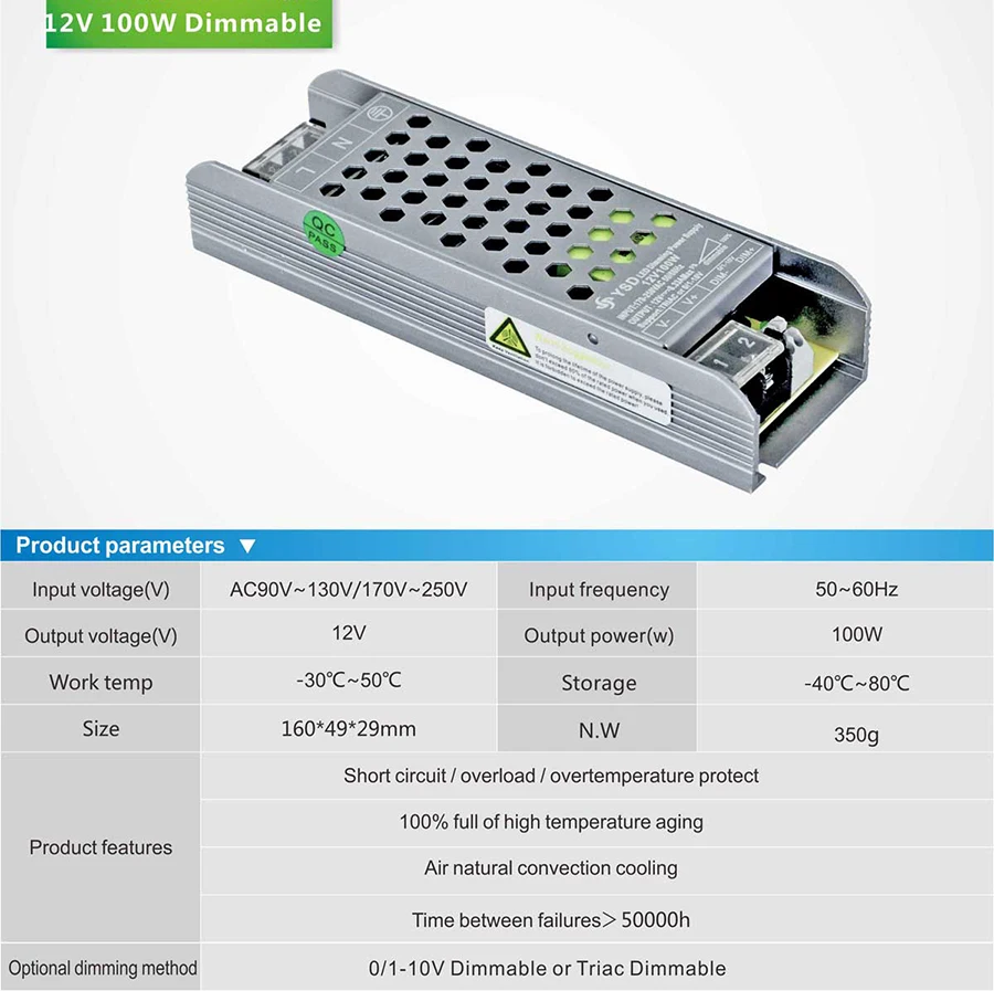 Triac& 0-10V диммируемый источник питания постоянного тока для светодиодной ленты DC 12Vdc 8.3A DC 24V 4.17A 100w трансформатор освещения 3 года гарантии