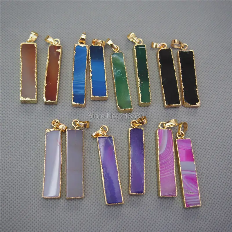 

MU150907144 Agates Vertical Bar Pendant Charm Gold Color Electroplated