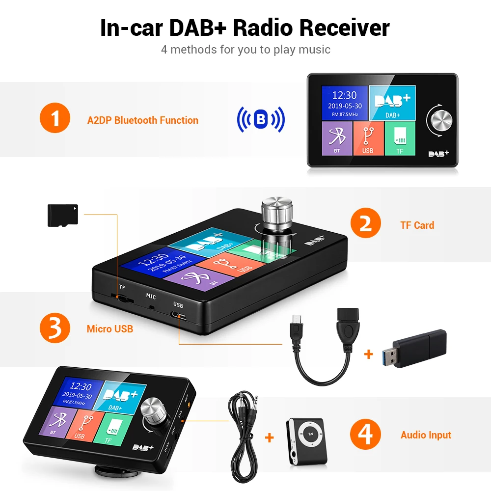 2 8 ''автомобильный DAB + приемник USB 5V LCD тюнер Bluetooth FM радио аудио вход TF с 3M