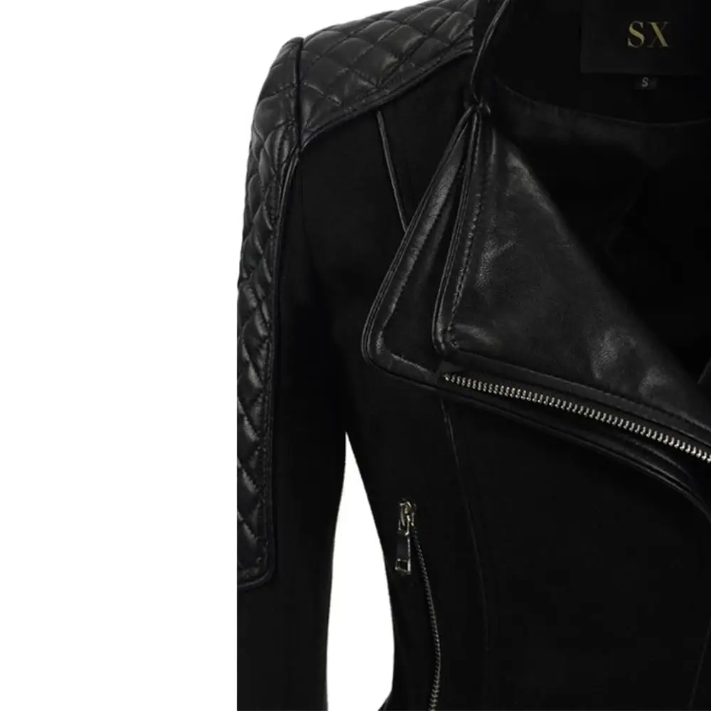 Женская замшевая куртка SX из искусственной кожи с отложным воротником черная