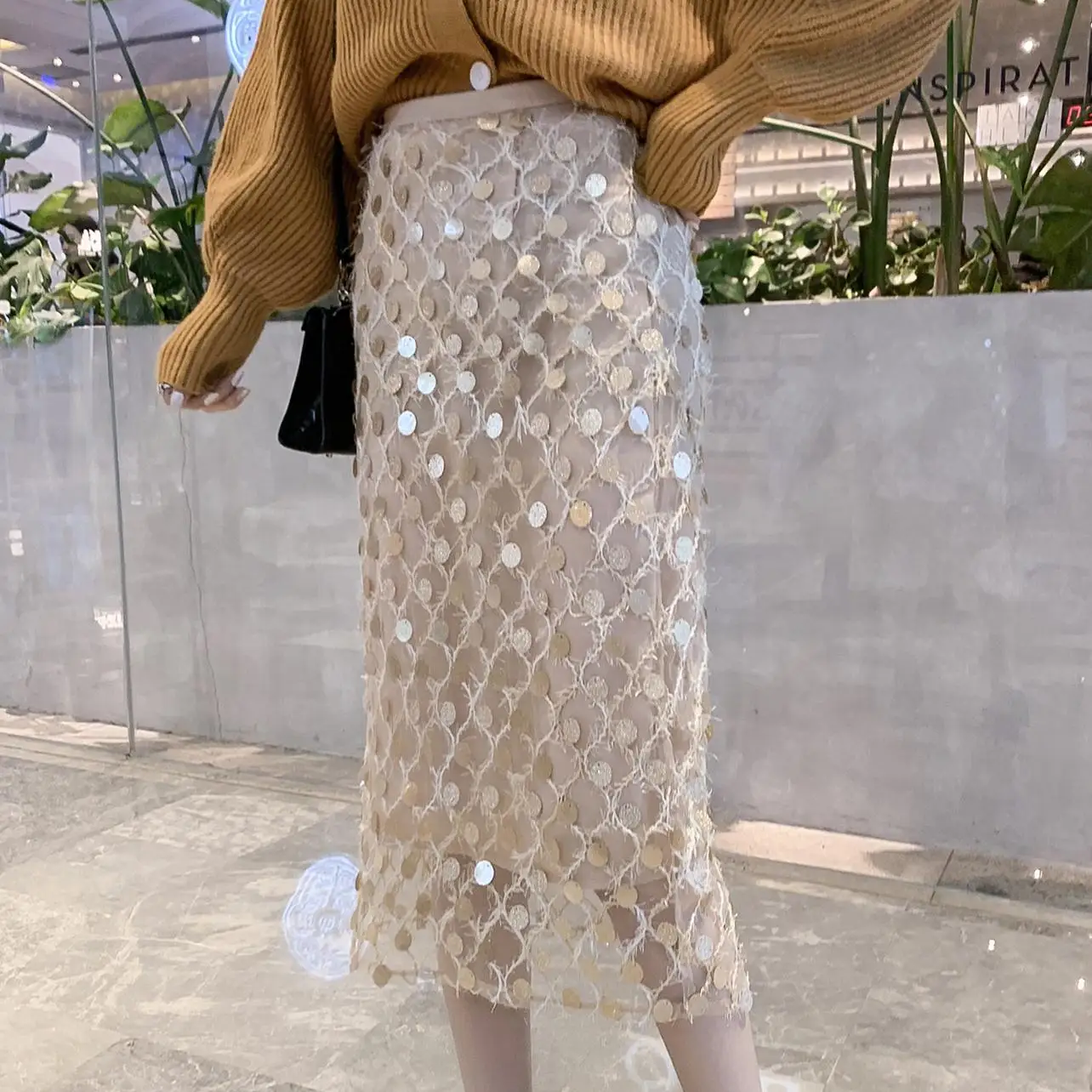 Женская юбка с блестками длинная юбка-карандаш большие размеры высокой талией