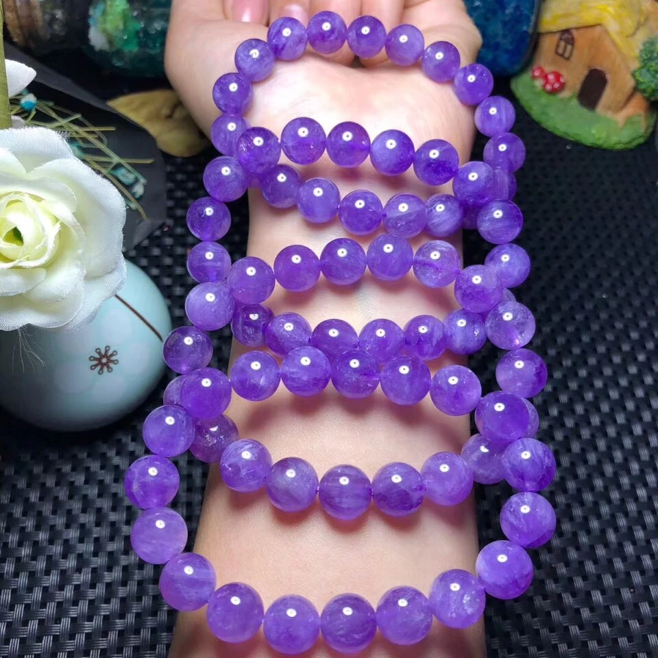 Genuine Natural Lavender Amethyst Quartz Gemstone Round Beads Bracelet Woman 10mm Crystal Birthday Gift Healing Stone AAAAA | Украшения и