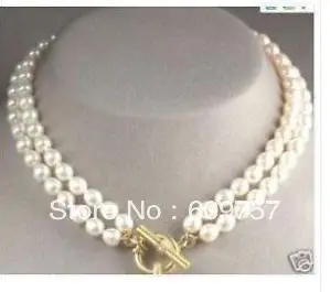 Ожерелье с натуральным жемчугом 2 ряда натуральное 8-9 мм белое Akoya искусственным