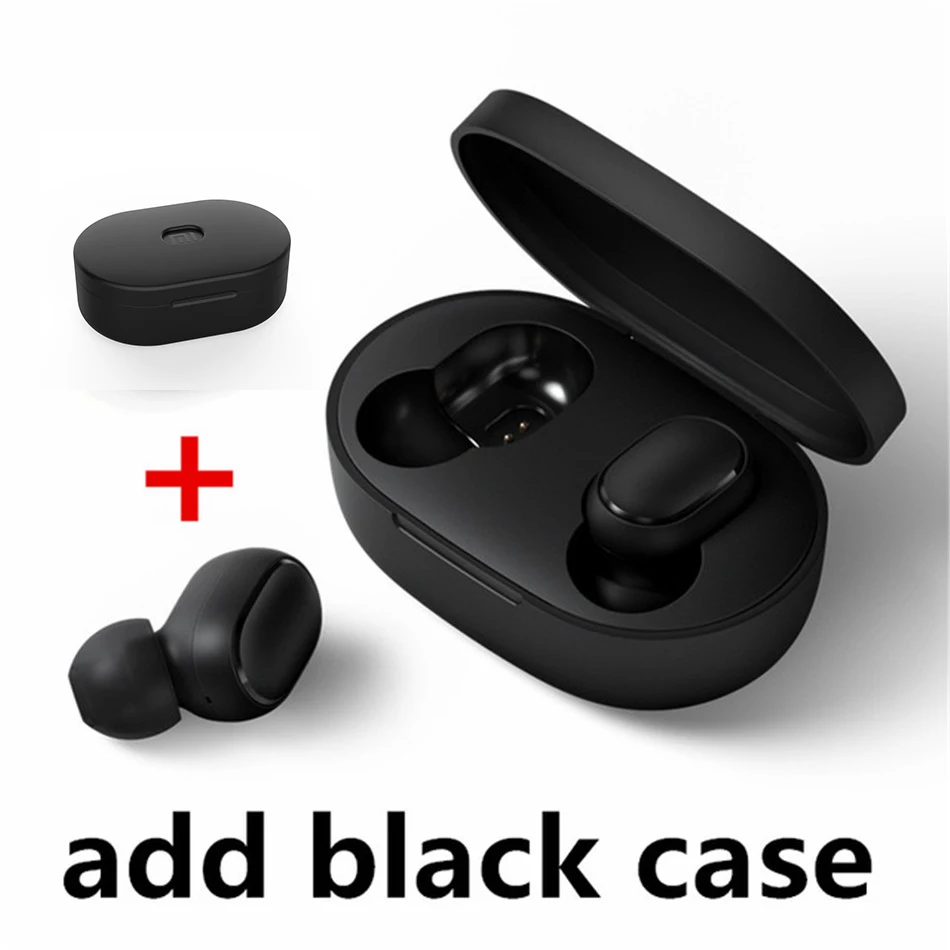 BLACK and Black case Xiaomi mi Red mi AirDots TWS Bluetooth 5,0, наушники, настоящие беспроводные, голосовое управление, шумоподавление, стерео наушники, Handsfree mi c - Цвет: BLACK and Black case