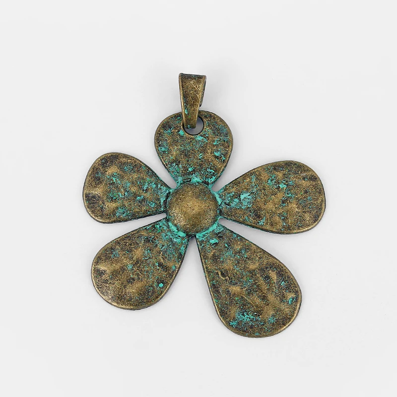 2pcs Patina Verdigris Large Abstract Flower Charms Hammered Pendant For Necklace Jewelry Making Findings Accessories 68*71mm | Украшения и