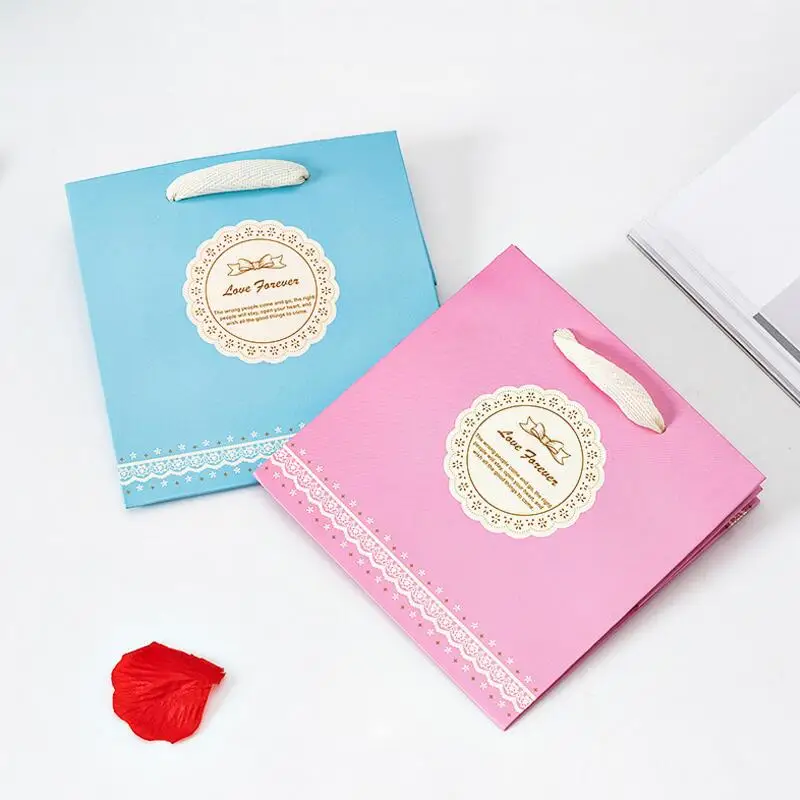 

10pocs/lot Blue Pink Letter Print Square Gift Bag High-end Exquisite Clothing Tote Bag Thanksgiving Birthday Party Gift Bags