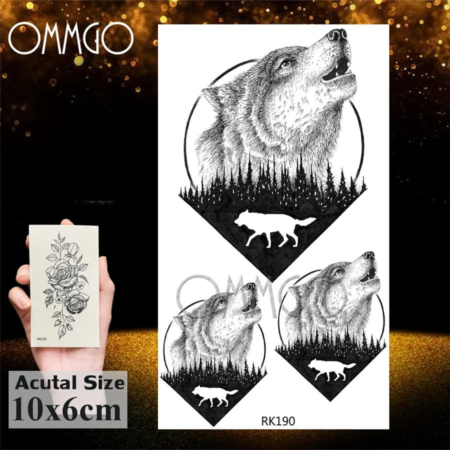 Временная тату наклейка OMMGO geometriwolf Howl черная маленькая фальшивая татуировка боди