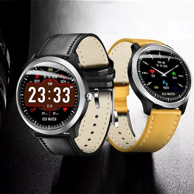 N58 Bluetooth Smartwatch 1,22 дюймов HD ips круглый экран ЭКГ PPG фитнес-трекер стальной/кожаный ремешок мультипликатор спортивные режимы браслет
