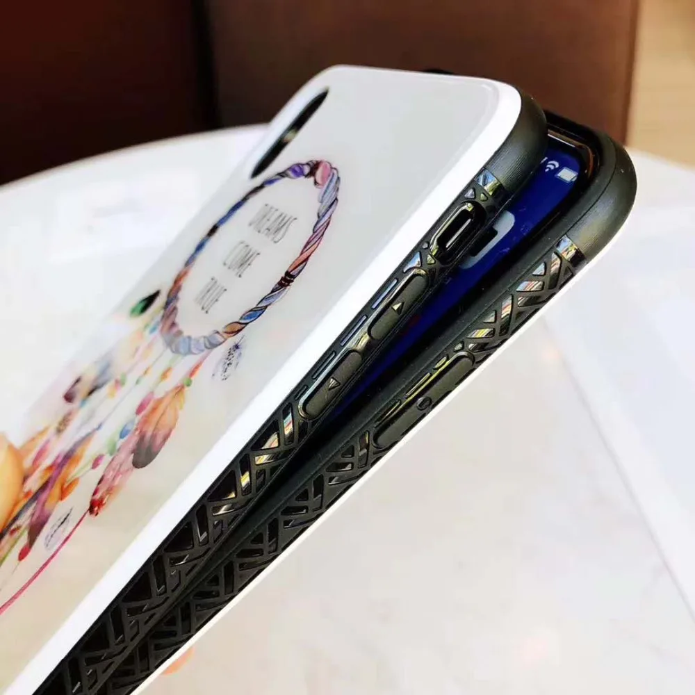 Ловец снов перьевой защитный чехол для iPhone X XS Max XR телефон закаленное стекло крышка чехол для iPhone 6 6s 7 8 Plus