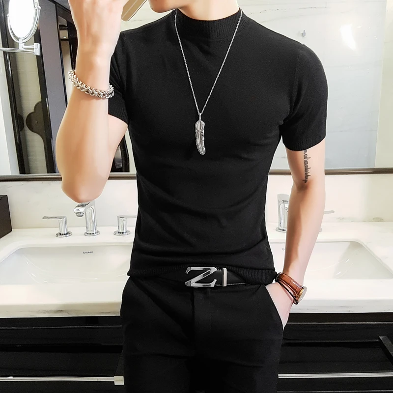 Мужская Трикотажная футболка с коротким рукавом весенне летняя Однотонная