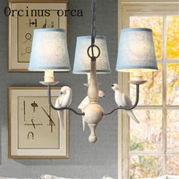 nordic retro american bird resin chandelier living room bedroom dining room personalized linen iron chandelier free shipping