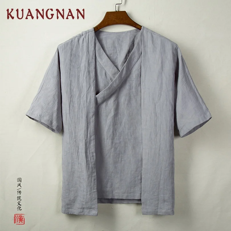 KUANGNAN китайское кимоно кардиган мужские рубашки 4XL пуловер японское мужское