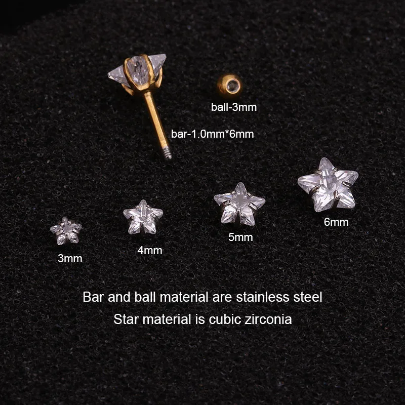 Серьга гвоздик Sellsets с фианитом в форме звезды украшение для пирсинга хрящевой