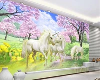 beibehang 3d papier peint romantic personality three dimensional silk cloth wallpaper fantasy cherry unicorn tv background wall